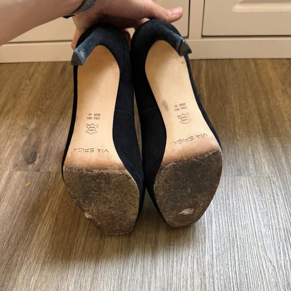 Via Spiga Platform Heels Stiletto Faux Suede Slip On | Black | Women's Size 10